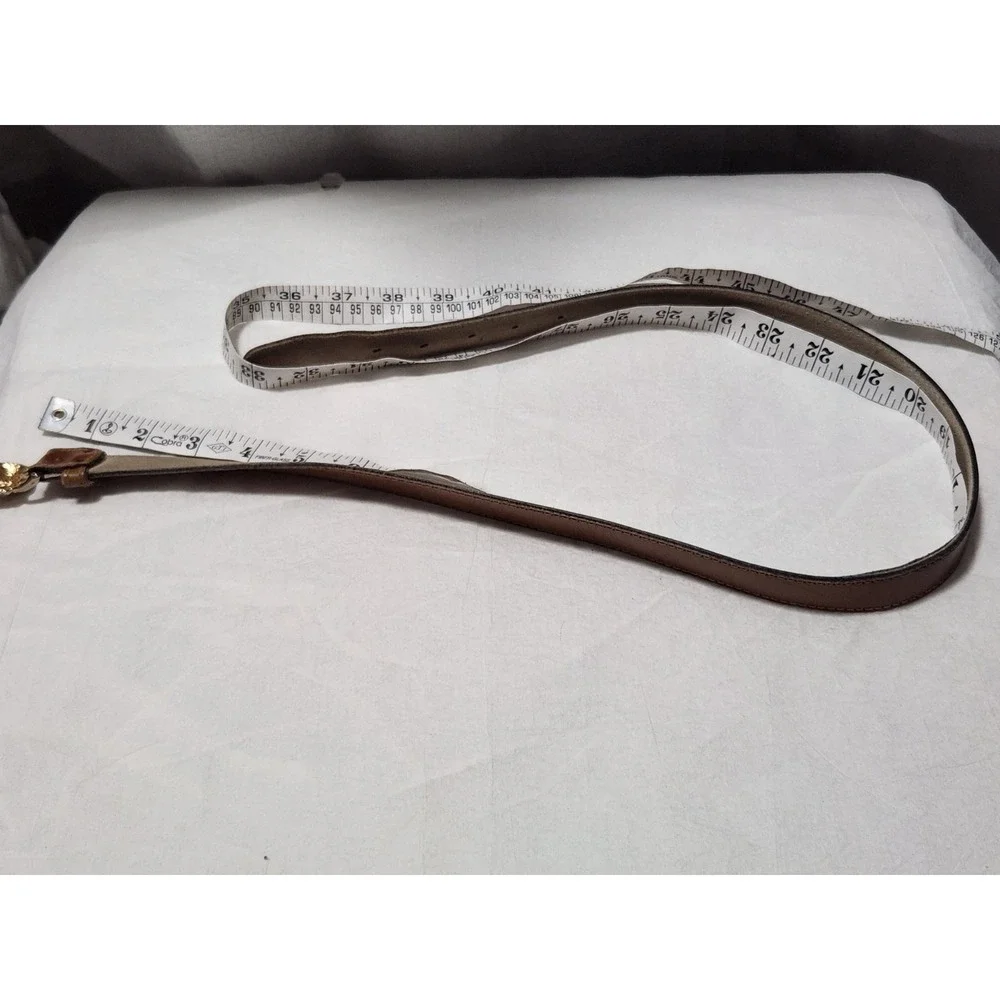 Vintage Anne Klein Calderon Leather Belt Gold Lion Head Buckle Medium Brown Tan